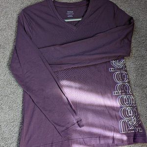 REEBOK Long Sleeve V-Neck Stack Purple Athletic Running Workout Shirt Top Medium
